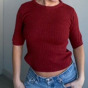 True Vintage Traditionals by Country Set Wool Ribbed Short Sleeve Sweater Top